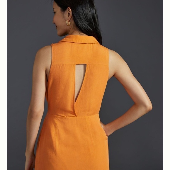 NWT - Anthropologie Linen Wrap Mini Dress - Orange - size XS - Picture 4 of 7